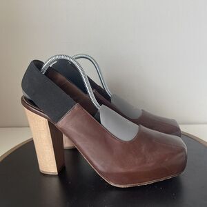 Marni Pumps Women's Leather Square Toe Platform Brown Size 39.5 US 9